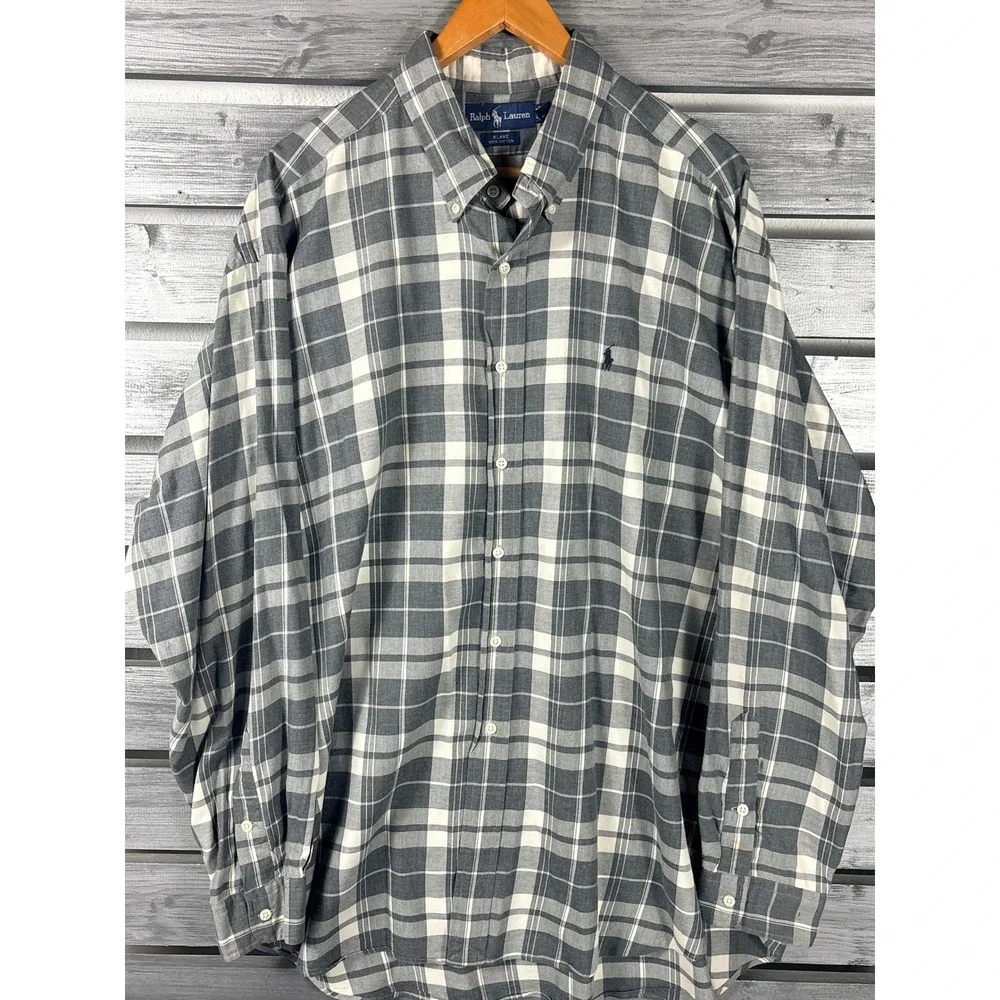 Vtg Polo Ralph Lauren Blake Shirt Mens XXL/3XL Gray Plaid Cotton Button Down